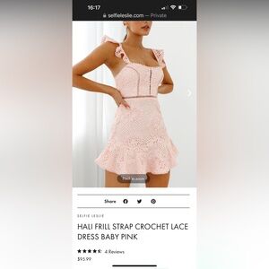 Hali Frill Strap Crochet Lace Dress Baby Pink xs